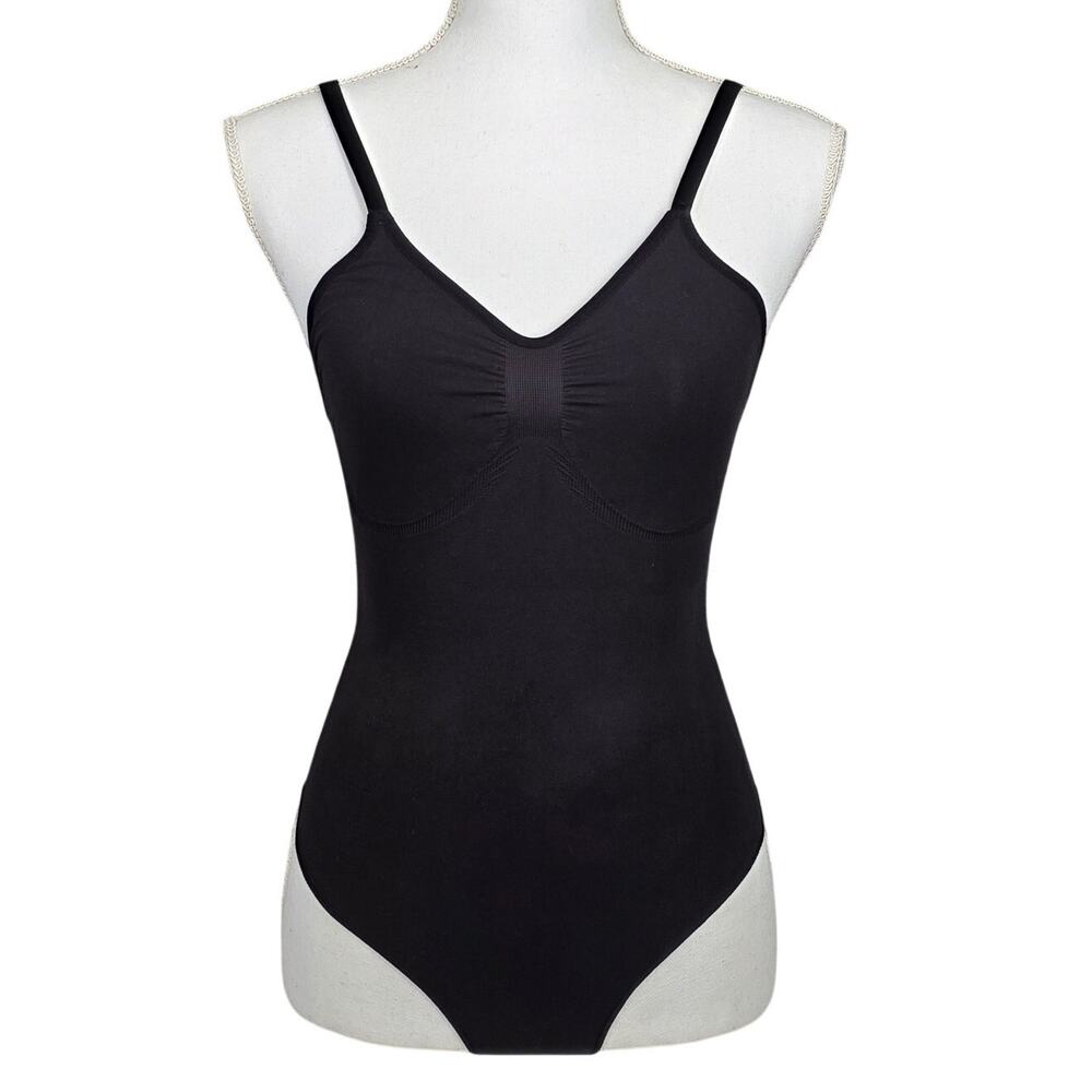SKIMS BLACK EVERYDAY MINIMALIST SCOOP NECK SHAPEWEAR BODYSUIT ADJUSTABLE STRAPS